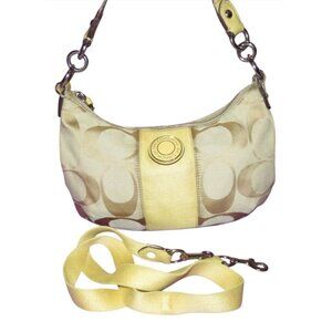 Coach 2012 Canvas & Leather Yellow Signature Demi Baguette Crossbody Hobo